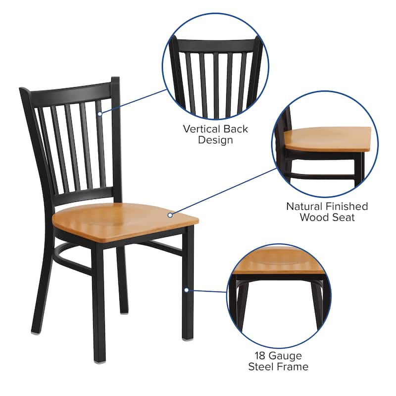 Vertical Back Metal Restaurant Chair - 17"W x 20.25"D x 34.25"H