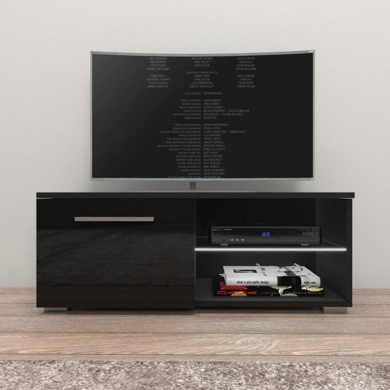 Moon Matte Gloss TV Stand with 16 Color LED Lights - 40.5 Inches - Black