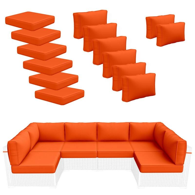 14 Piece Outdoor Furniture Replacement Cushions,Patio Seat Cushions - Orange