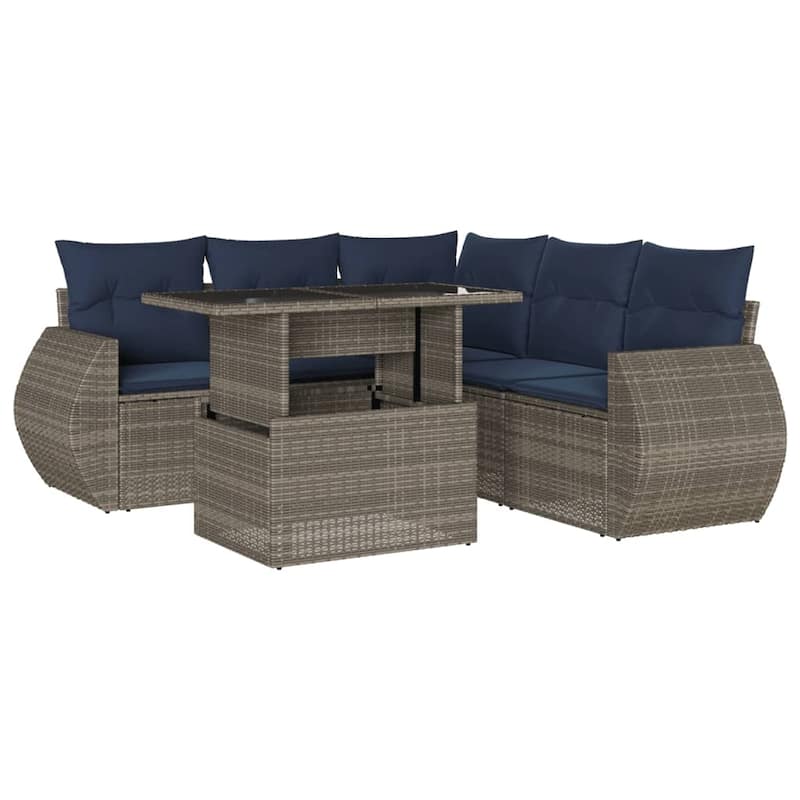 vidaXL Patio Sofa Set with Cushions and Table Outdoor 6 Piece Poly Rattan - 24.4 x 24.4 x 27.2