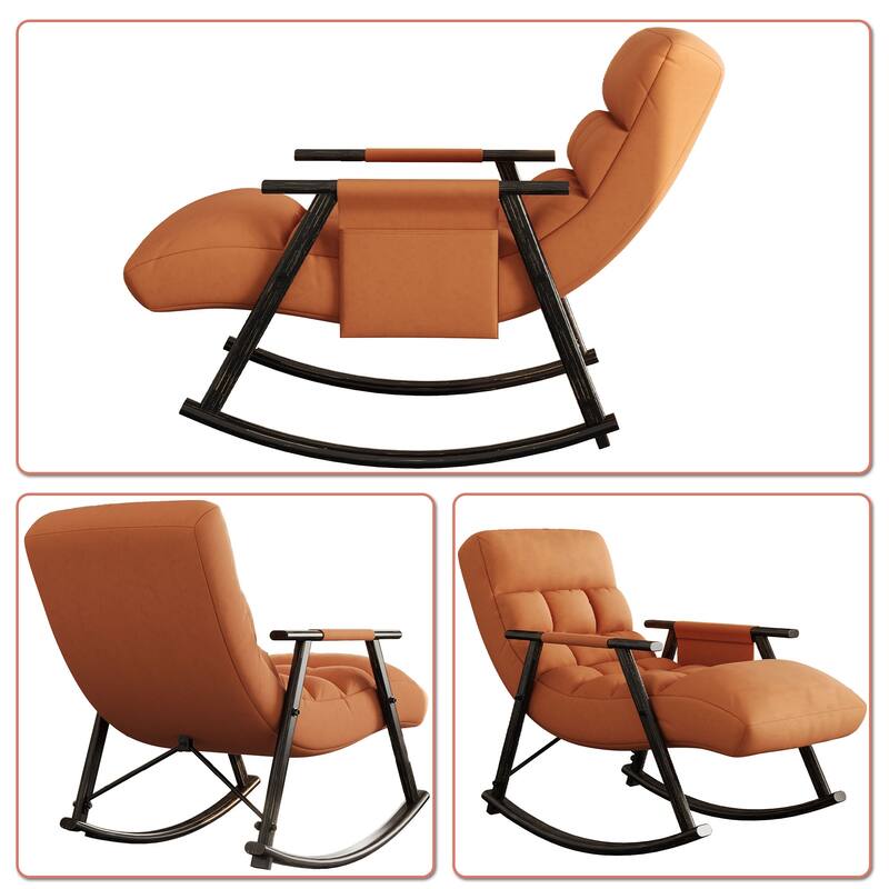 Modern Classic Fabric Upholstered Rocking Chair with Storage Pocket