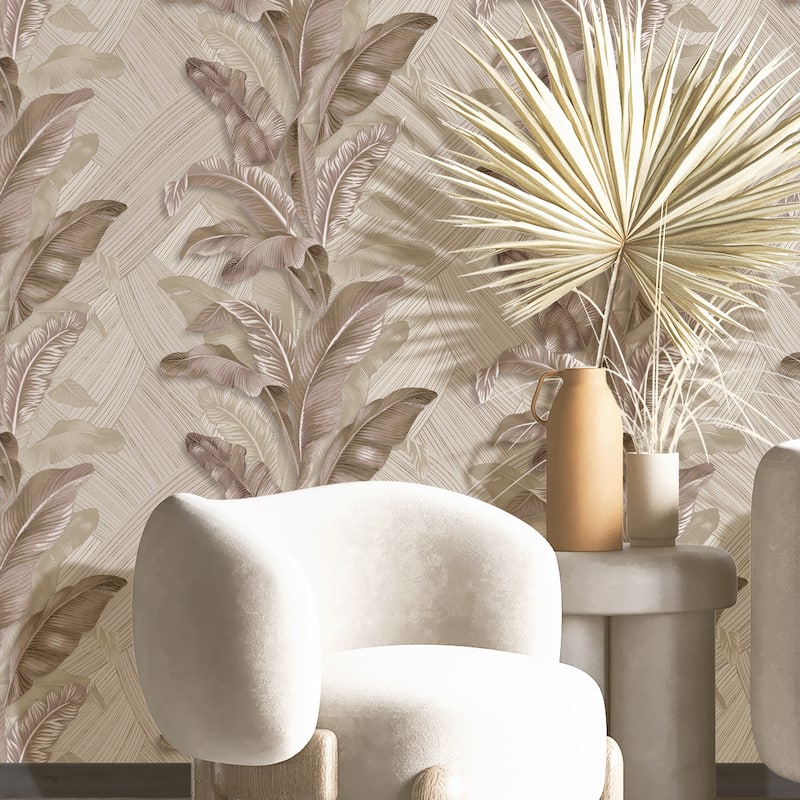 Galerie Wallcoverings Stratum Collection Palma Leaf Vinyl on Non-woven Metallic Wallpaper Roll Double Width