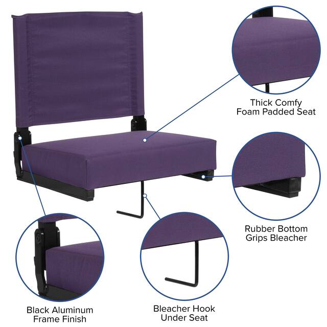2 Pack 500 lb. Rated Lightweight Stadium Chair-Handle-Padded Seat