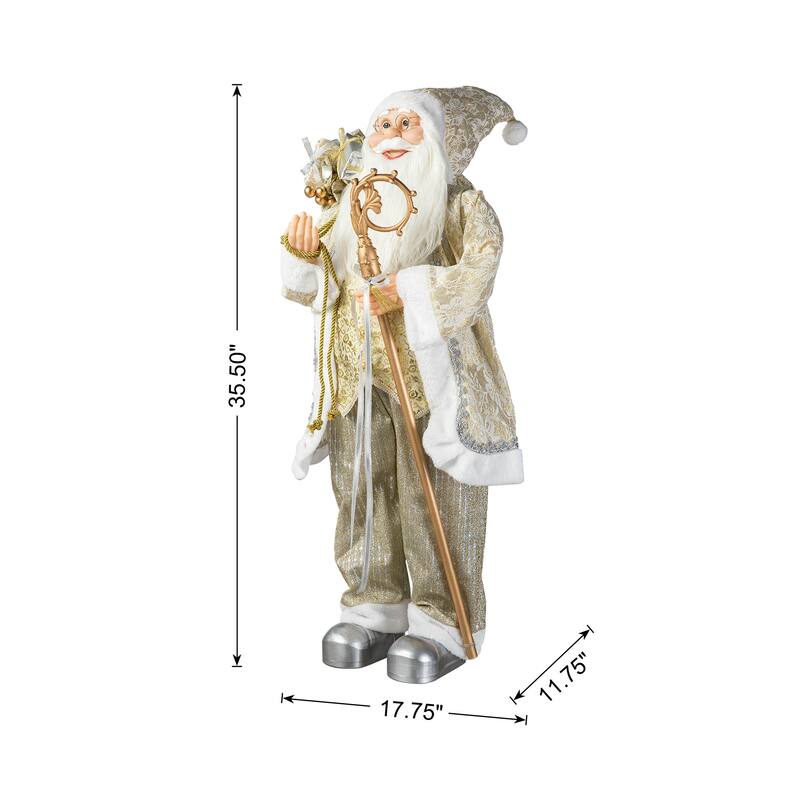 Glitzhome 35"H Oversize Faux Fur Christmas Santa Figurines