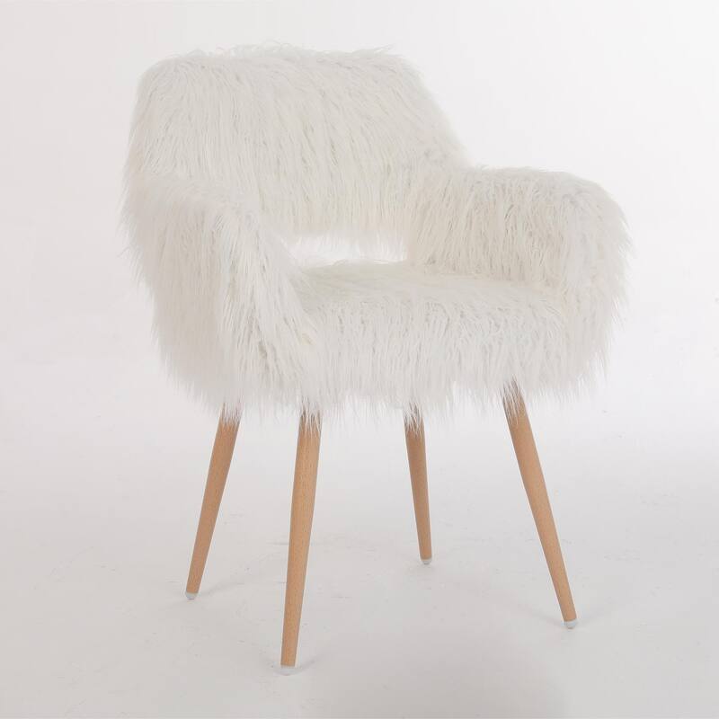 White Faux Fur Upholstered Make up Chair Side Dining Chair