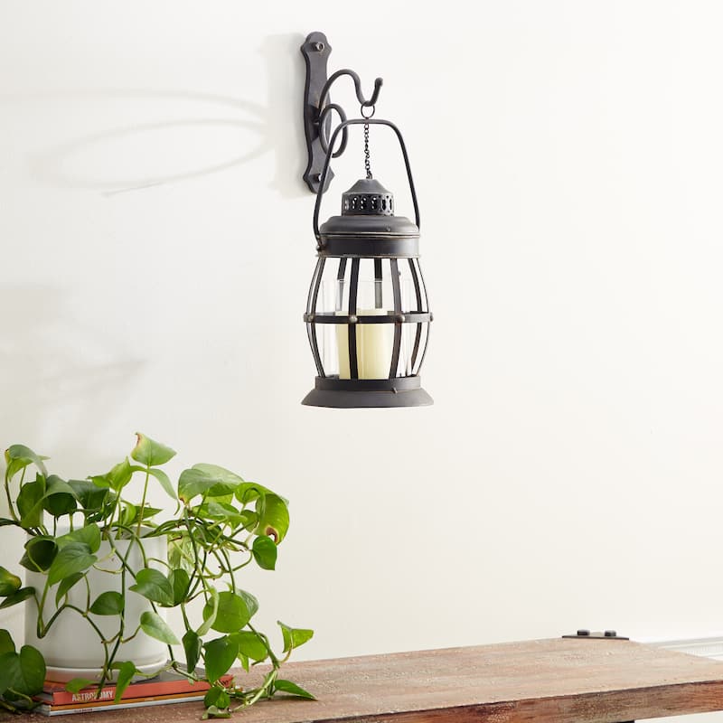 Metal Suspended Pillar Lantern Wall Sconce - Brown - Roche River Decor - 10"W x 7"L x 19"H
