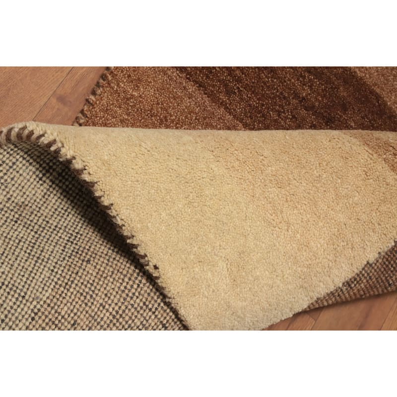 Hand Knotted Oriental 100% Wool Carpet Modern Stripe Brown Gabbeh Area Rug - 4' 5'' X 2' 3''