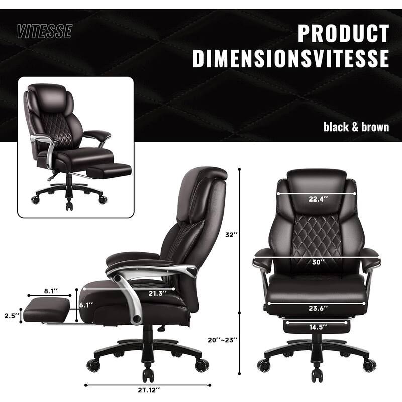 BOSSIN 600lbs Big and Tall Office Leather Chair with Flip up Armrest, Ergonomic Lumbar Support and Quiet Rubber Wheel