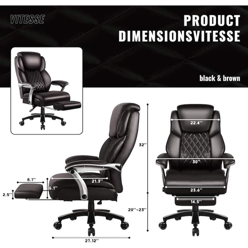 Bossin Big and Tall Executive Office Chair,500LBS Adjustable Lumbar Support Ergonomic Chair with High Back PU Leather Computer