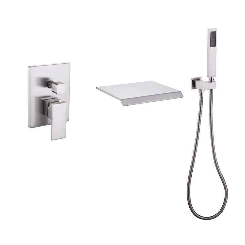 Single Handle Wall Mounted Roman Tub Faucet with Diverter and Handshower - Brushed Nickel