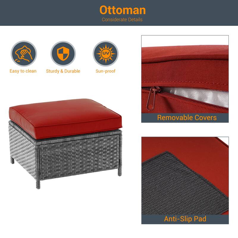 Livoosun 8 Pieces Patio Sofa with 28'' Fire Table Set, PE Wicker, Wide Armrests High Back Sofa Chair Design for Lawn, Patio