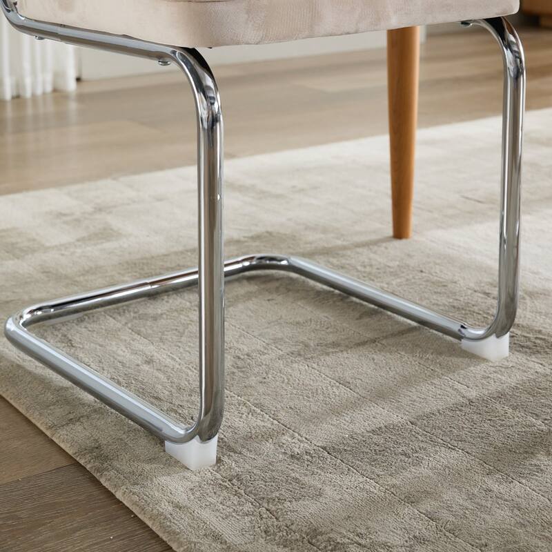 GDF Studio - Mid-Century Linen Dining Chairs with Natural Rattan Cane Back & Chrome Cantilever Base, Set of 2