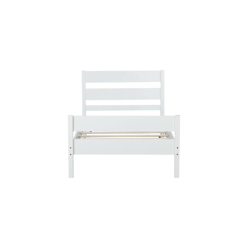 White Twin Size Rubber Wood Bed with Headboard and Footboard, Underbed Storage