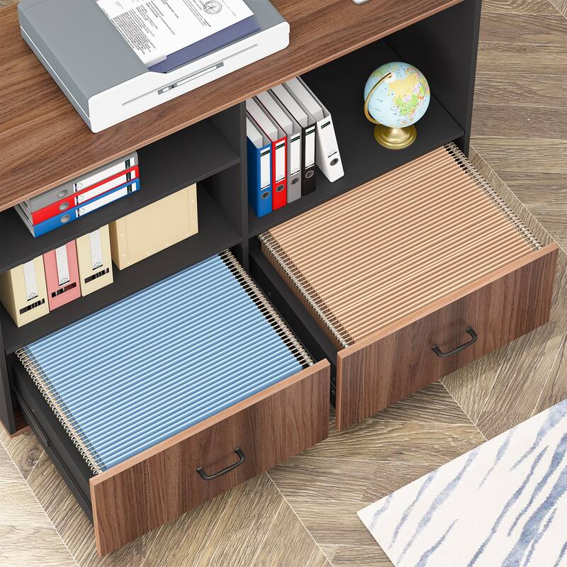 63" Large Executive Desk L Shaped Computer Desk with File Storage Cabinet