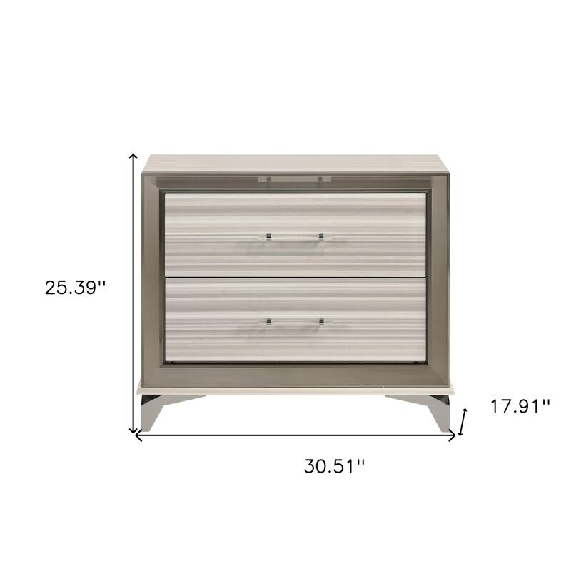 HomeRoots 25" Silver And White Wood Lighted Two Drawer Nightstand