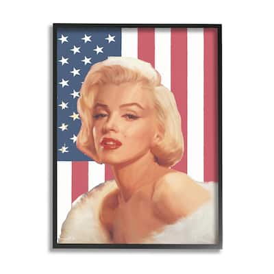 Stupell Industries Vintage Americana Icon Marilyn over US Flag Framed Wall Art - Red