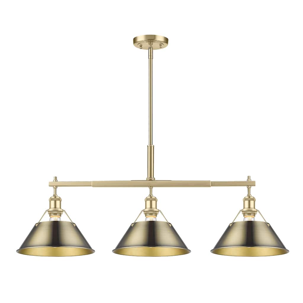 Yep by Golden Lighting Orwell 3-light Island Light in Brushed Champagne Brass and Aged Brass shade - Gold
