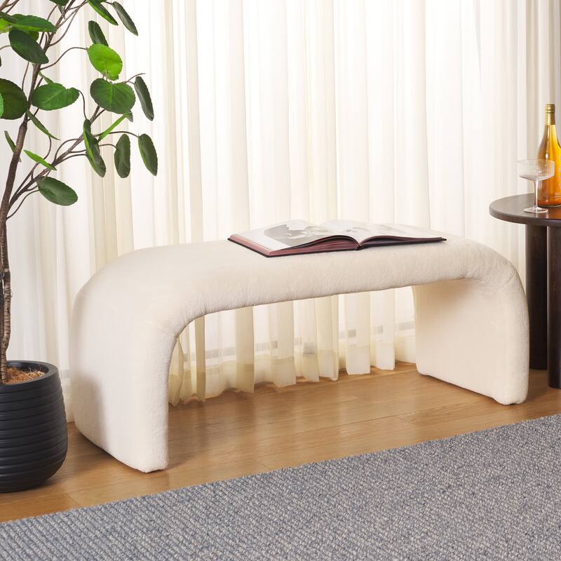 SAFAVIEH Margarett Modern Minimalist Glam Bench - 45" W x 18" D x 19" H - 45"W x 18"D x 19"H - Cream Faux Shearling