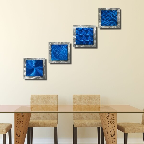 Statements2000 Blue/Silver Metal Wall Art Accent Sculpture by Jon Allen (Set of 4) - 4 Squares Blue