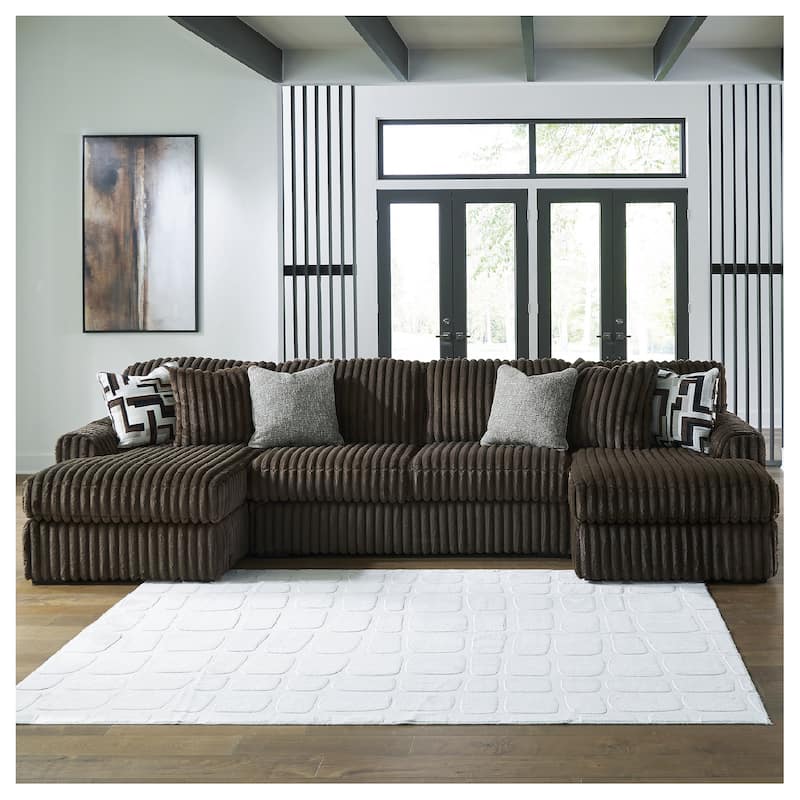 Signature Design by Ashley Midnight-madness 3-Piece Sectional with Chaise - 150" W x 65" D x 40" H - Brown