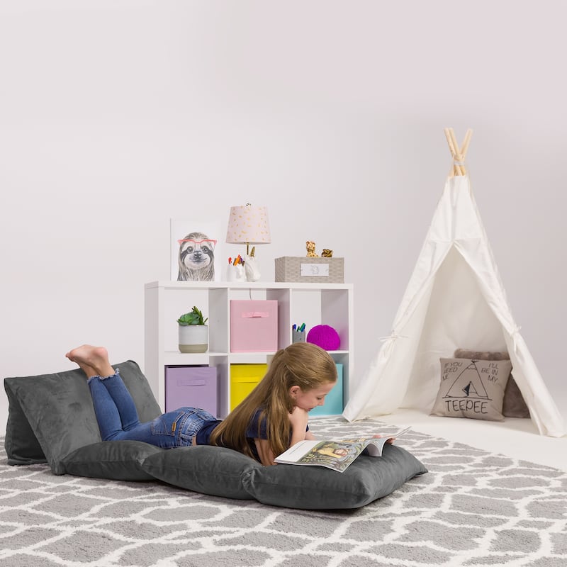 Kids Floor Pillow Cover,Premium Cushion and Lounger Covers for Pillows - Stuff w/ Queen Pillows - Cozy Soft - Gray