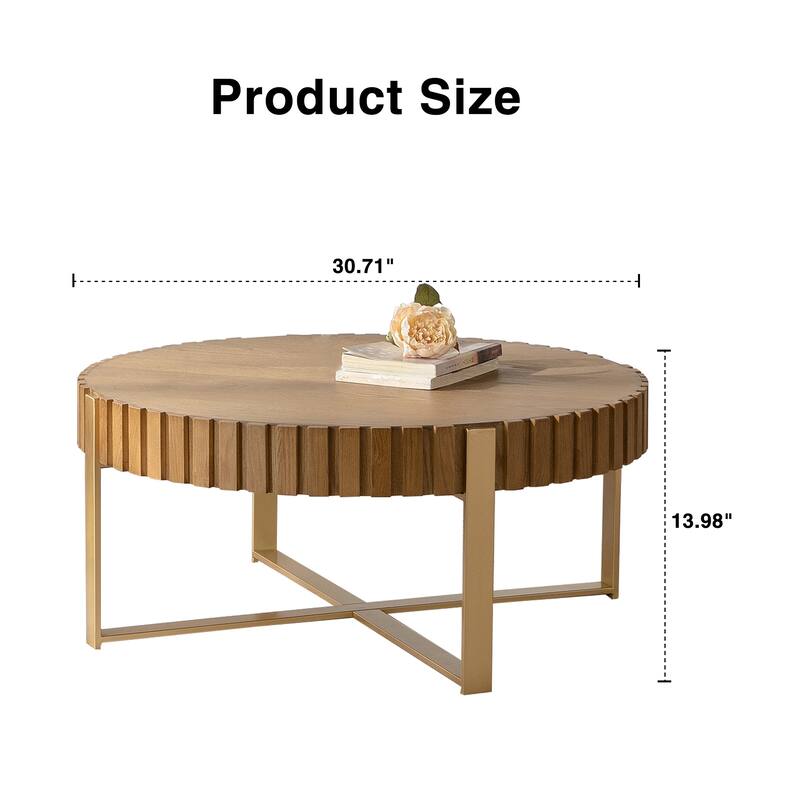 Round Wooden Handcrafted Relief Coffee Table with Sturdy Base