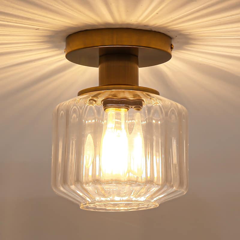 Modern Gold Glass Small Semi Flush Mount Ceiling Fixture - D 5.9" x H 7.5"