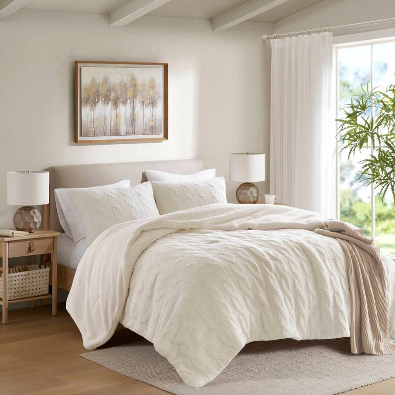 2 Pieces Twin Cable Knit Chenille Comforter Set