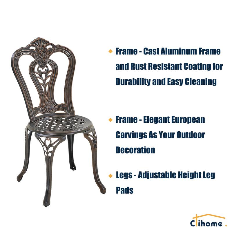 Clihome 3-Piece Cast Aluminum Bistro Table Set with Umbrella Hole