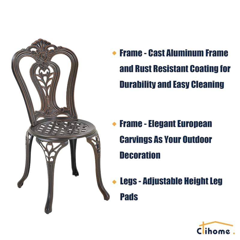 Clihome Outdoor Cast Aluminum Bistro Chair (Set of 2)