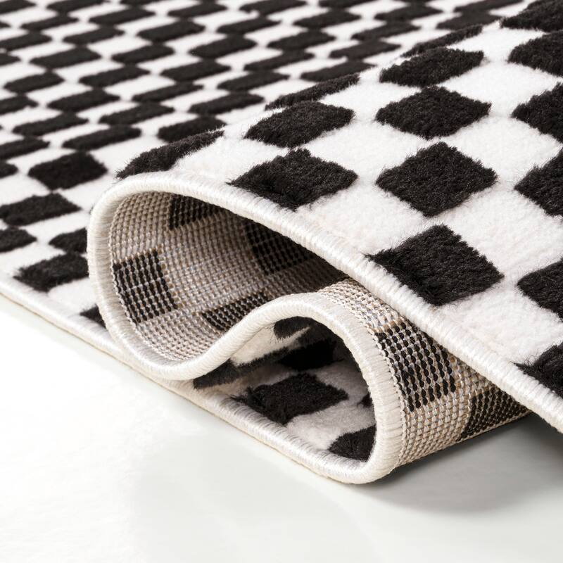 JONATHAN Y Sofia High-Low Modern Minimalist Checkered Monotone Ivory/Cream Indoor/Outdoor Rug