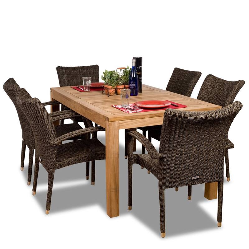 7-Piece Brown Brussels Teak Rectangular Outdoor Patio Dining Set 63"