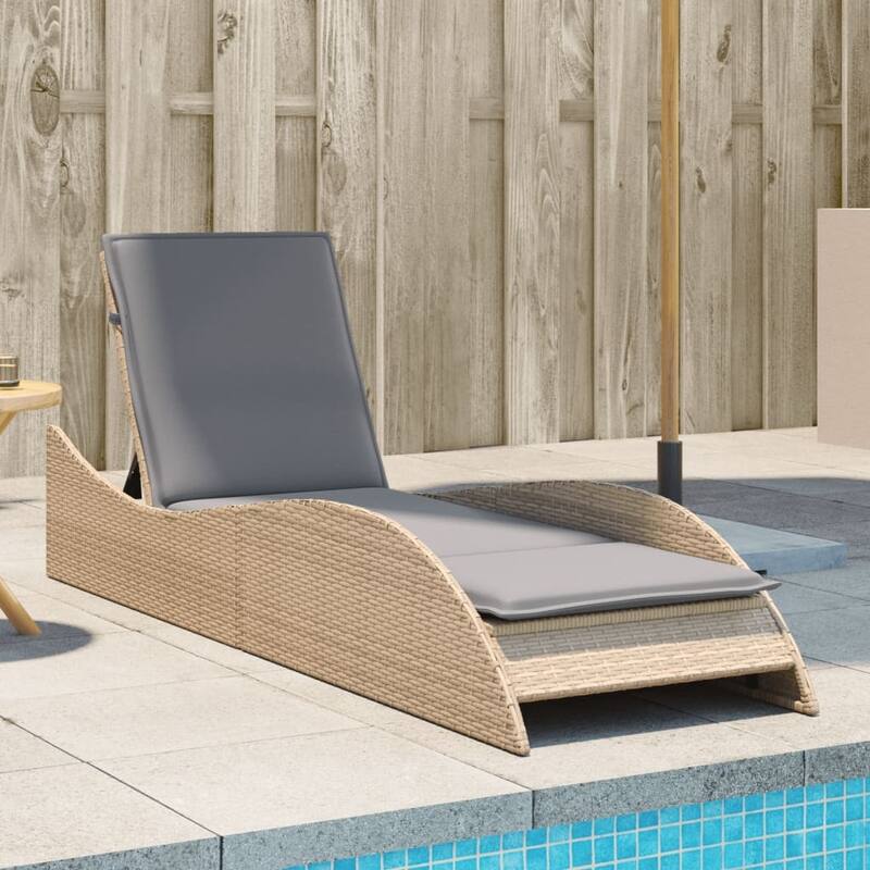 vidaXL Patio Sun Lounger Beige PE Rattan, Powder-Coated Steel Extra Long - 23.6" x 80.7" x 28.7"/ 1