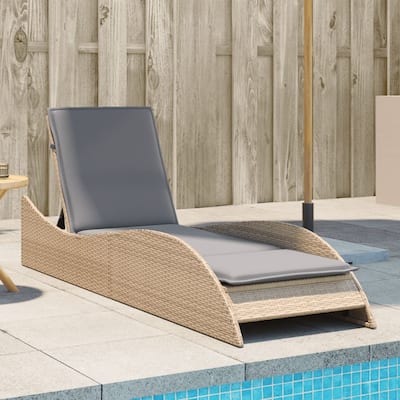 vidaXL Patio Sun Lounger Beige PE Rattan, Powder-Coated Steel Extra Long - 23.6" x 80.7" x 28.7"/ 1