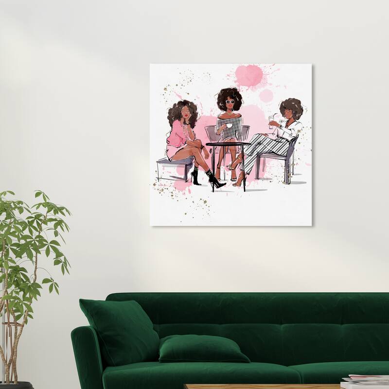 Wynwood Studio Canvas Fashion and Glam Coffee Best Friends Pink and Pastel Pink Modern & Contemporary Wall Art Canvas Print - 30 x 30