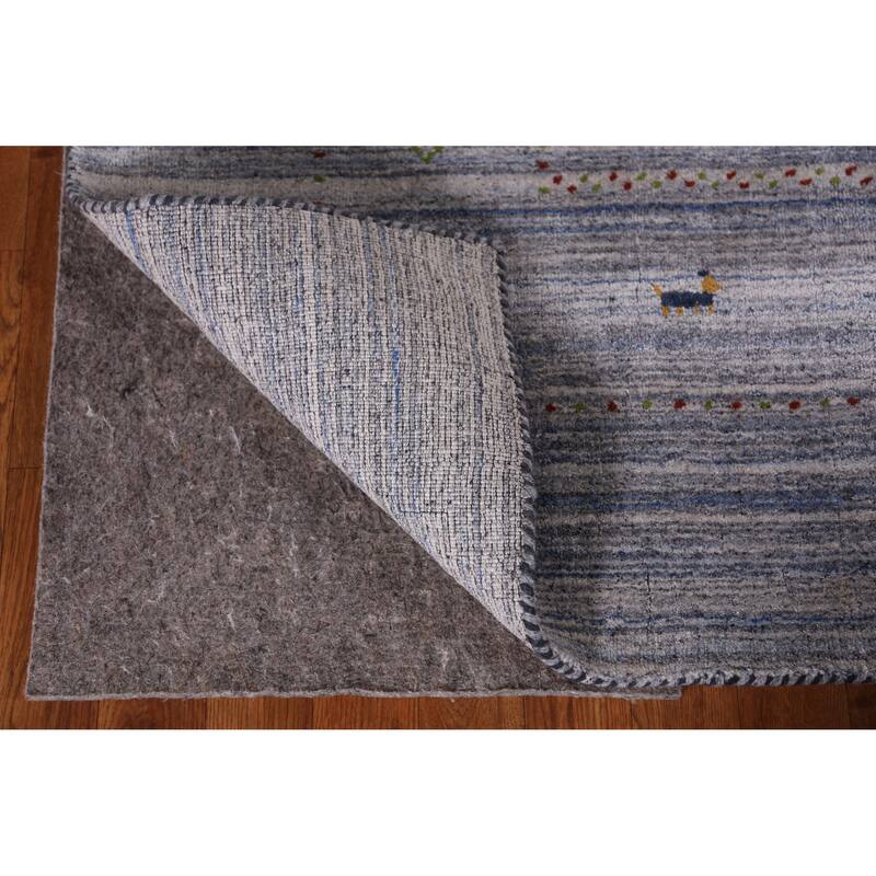Hand Knotted Oriental 100% Wool Carpet Tribal Animal Pictorial Greys & Charcoal Gabbeh Area Rug - 9' 8'' X 7' 10''