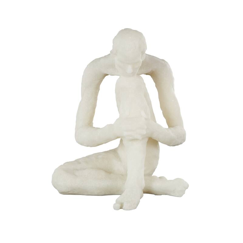 White Polystone Thinking People Decorative Sculpture with Shimmer - White