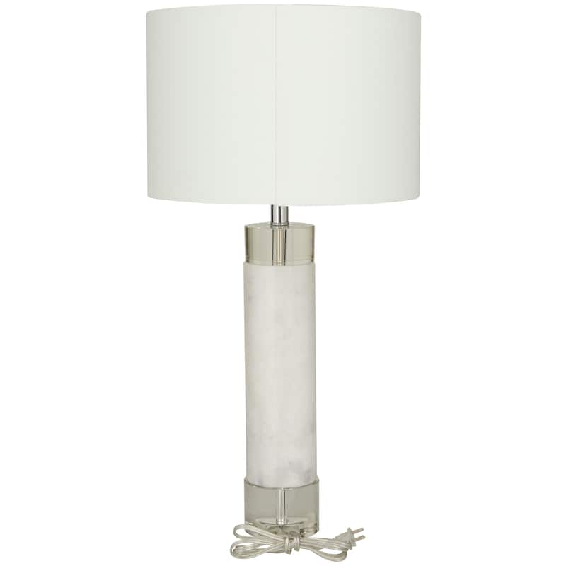 White Marble Slender Stand Room Table Lamp with Drum Shade