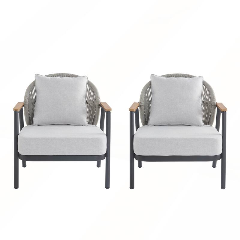 Outdoor Rope Club Chair with Gray Cushion Set of 2