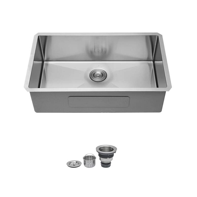 33 Inch Undermount Sink - Undermount Stainless Steel Kitchen Sink 16 Gauge 9 Inch Deep Single Bowl Kitchen Sink Basin - Brushed Nickel