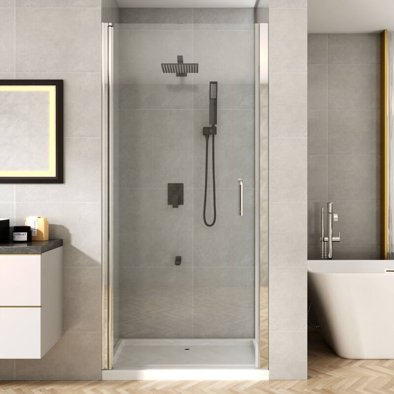 TOOLKISS Pivot Swing Frameless Shower Door with Safey Clear Glass