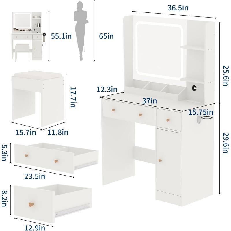 Makeup Vanity Desk Dressing Table Set with Stool for Bedroom