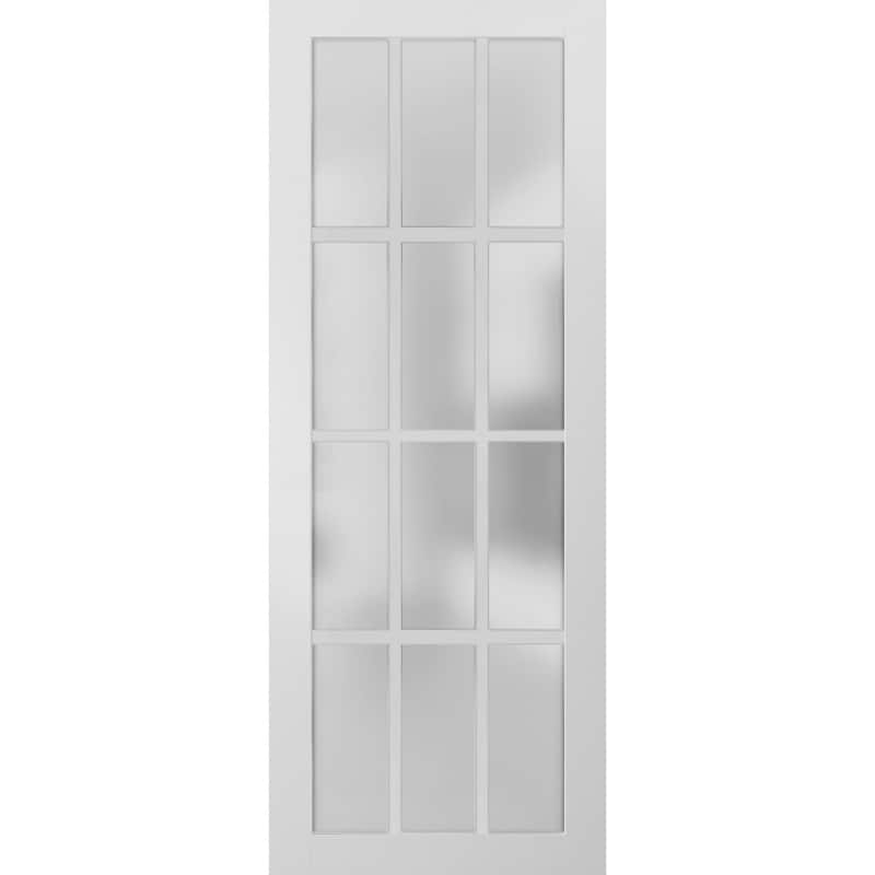 Slab Barn Door Panel Frosted Glass 12 Lites / Felicia 3312 White