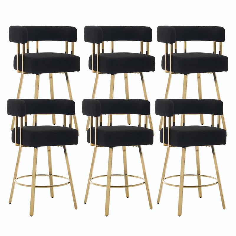 Modern Decorative Side Chair with Gold Metal Legs & Teddy Fleece, No Wheels - 2PC