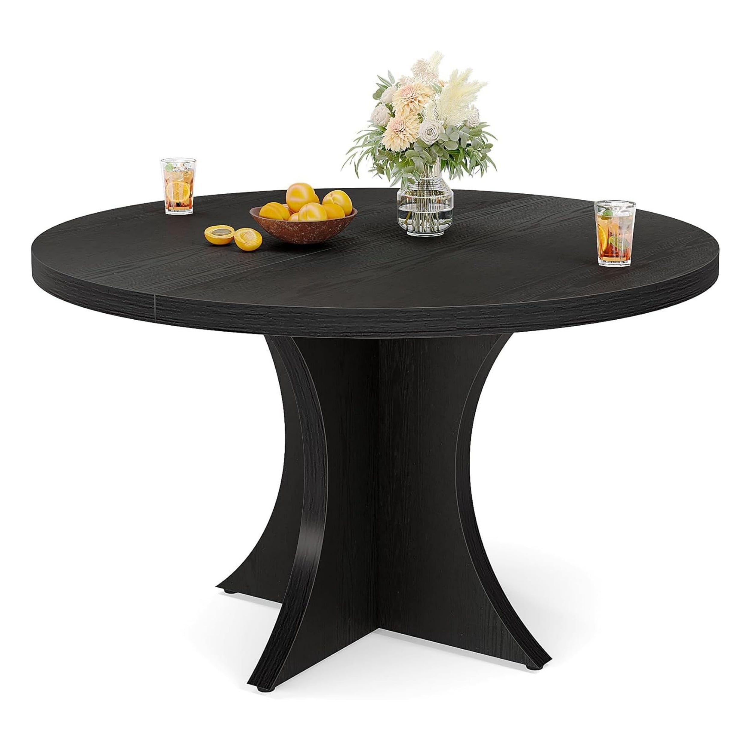 47 inch Round Dining Table for 6 with 1.57" Thick Top, Cross Base