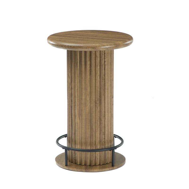 Wooden Round Counter Height Bar Table, Fluted Bistro High Pub Table - Brown