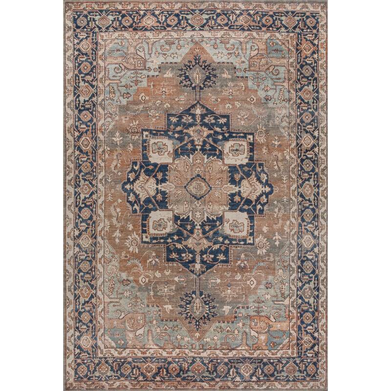JONATHAN Y Marrakesh Ornate Medallion Machine Washable Area Rug - 3 X 5 - Beige/Blue
