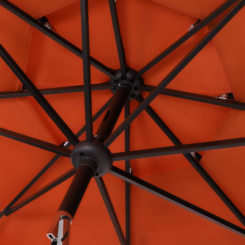 MAISON ARTS 6-Piece Outdoor Dining Set with 10ft 3 Tier Auto-tilt Umbrella, Metal Square Table & 4 Stackable Chairs