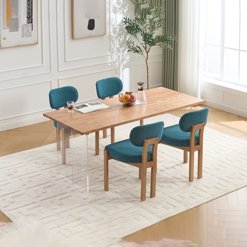 2 Piece Wooden Dining Chairs with Wooden Legs, Thick Cushions, Adjustable Feet for Kitchen Dining Room Living Room Bedroom