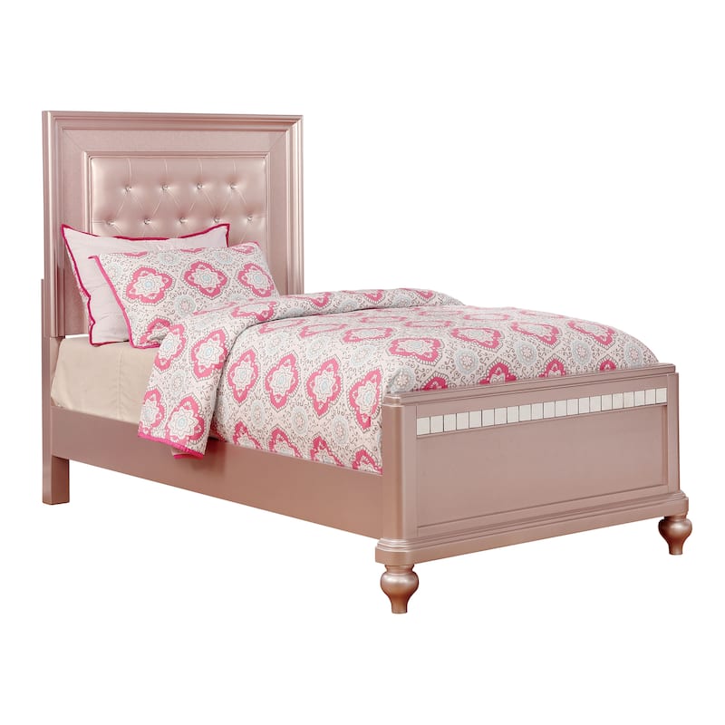 Furniture of America Dzhebel Contemporary Pink 2-Piece Faux Leather Tufted Headboard Panel Bed and Chest Set